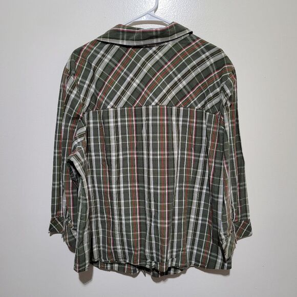 Erika Woman's Green and Red Plaid Button Down Shirt - Picture 2 of 5